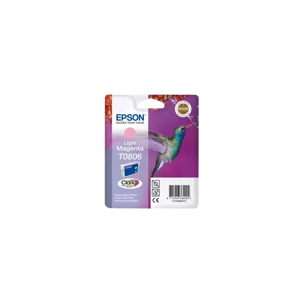 Obrázek produktu Epson T0806 Light Magenta CLARIA 7,4ml pro Stylus Photo PX650,PX700W,PX710W,PX800FW,PX810FW,R265,R285,R360,RX585,RX68 - originální