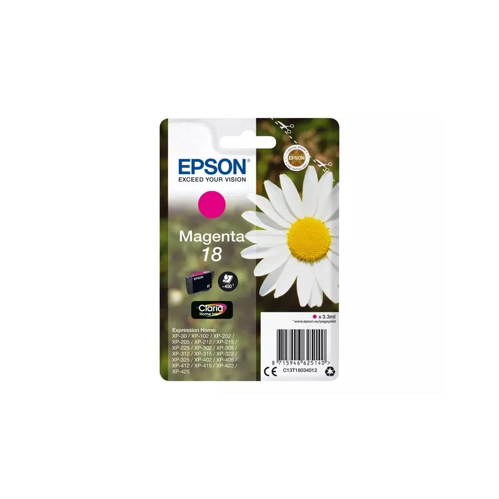 Obrázek produktu Epson T1803 Singlepack 18 Claria Home Ink Magenta - originál - purpurová/magenta