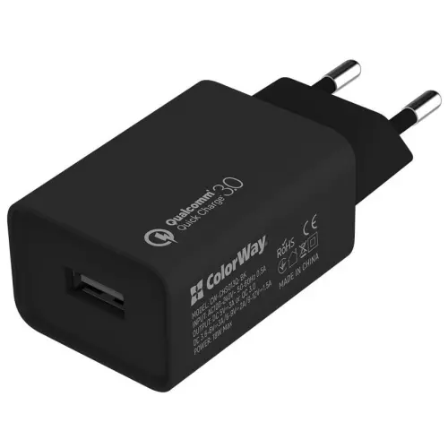obrázek produktu ColorWay AC nabíječka 1xUSB QC3.0 18W, černá - černá