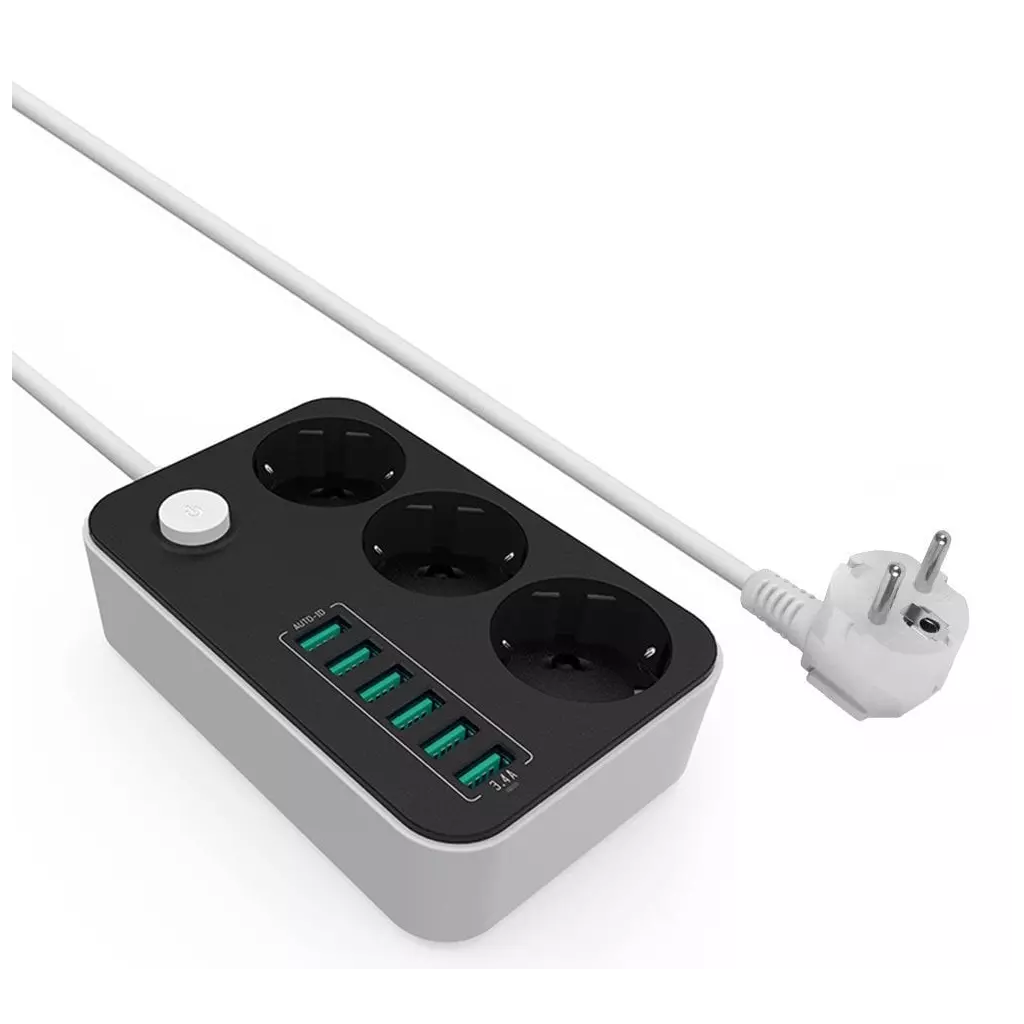 Obrázek produktu ColorWay CW-CHE36B, 3 zásuvky, 1,8m, 6x USB