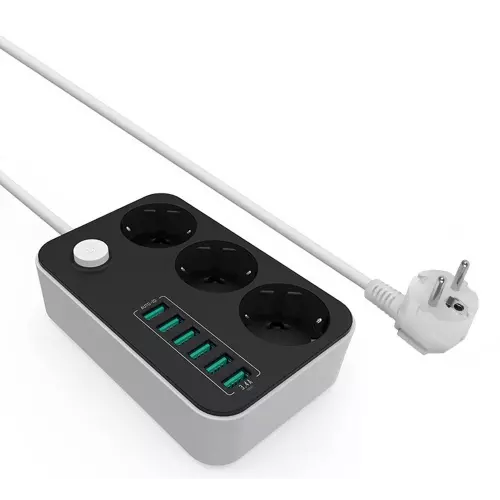 obrázek produktu ColorWay CW-CHE36B, 3 zásuvky, 1,8m, 6x USB