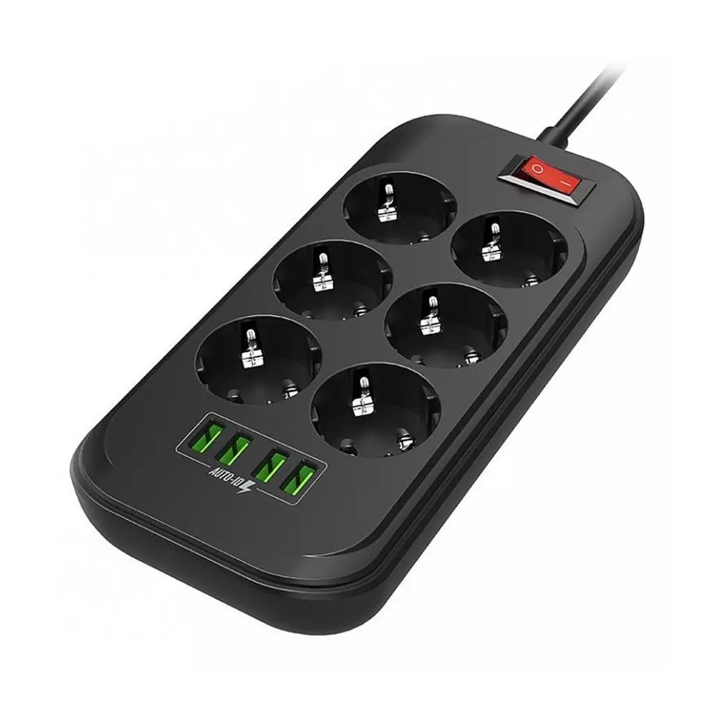 Obrázek produktu ColorWay CW-CHE64B, 6 zásuvek, 2m, 4x USB