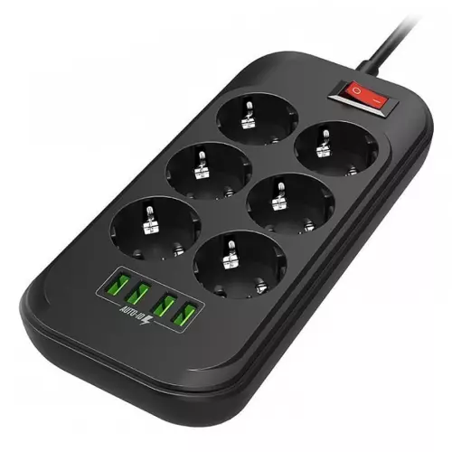 obrázek produktu ColorWay CW-CHE64B, 6 zásuvek, 2m, 4x USB