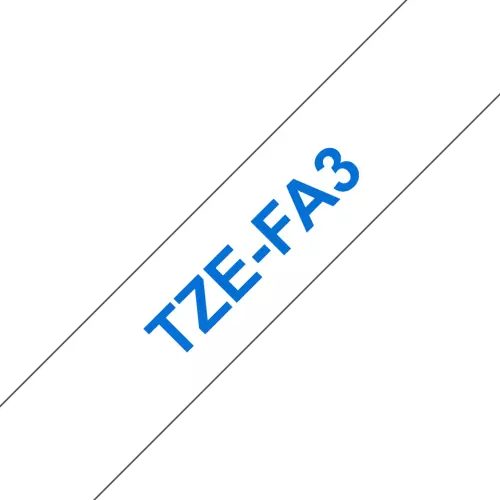 obrázek produktu Brother TZe-FA3, zažehlovací páska, modrý tisk na bílé, šířka 12 mm