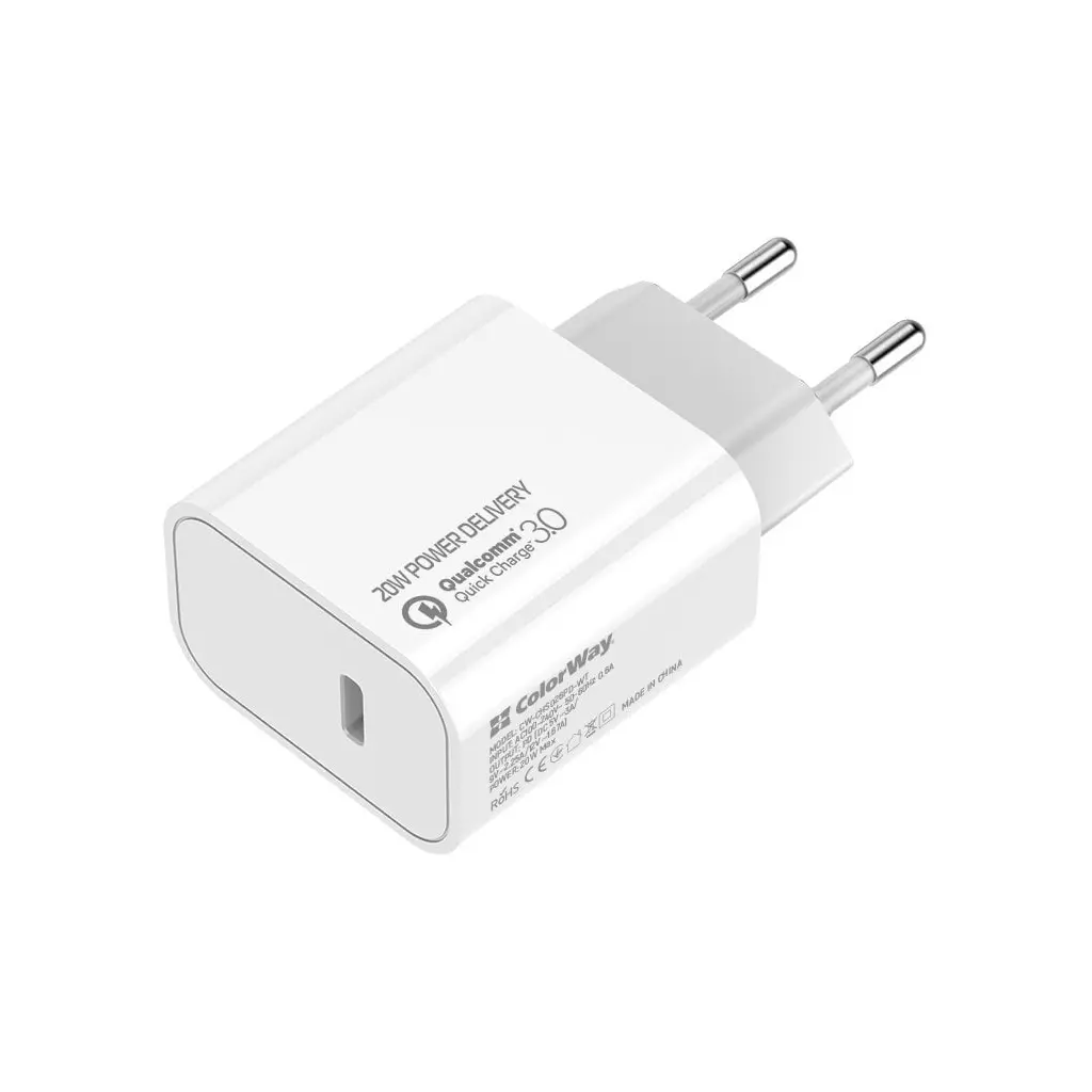 Obrázek produktu ColorWay AC nabíječka USB-C 20W, bílá - bílá