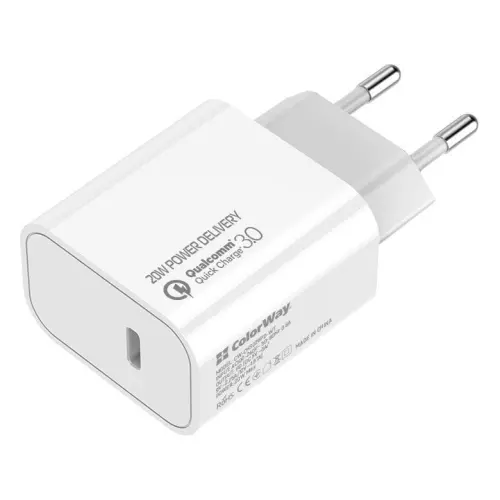 obrázek produktu ColorWay AC nabíječka USB-C 20W, bílá - bílá