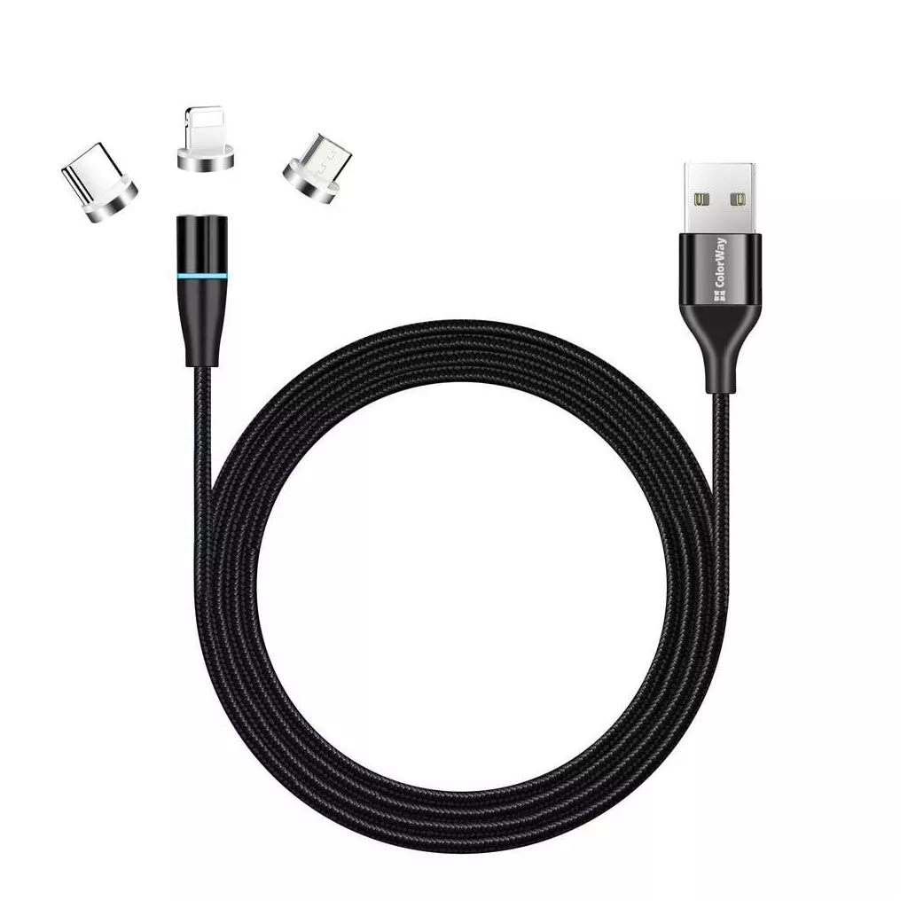 Obrázek produktu ColorWay kabel 3v1 USB - Lightning, microUSB a USB-C 1m, QC, magnetický