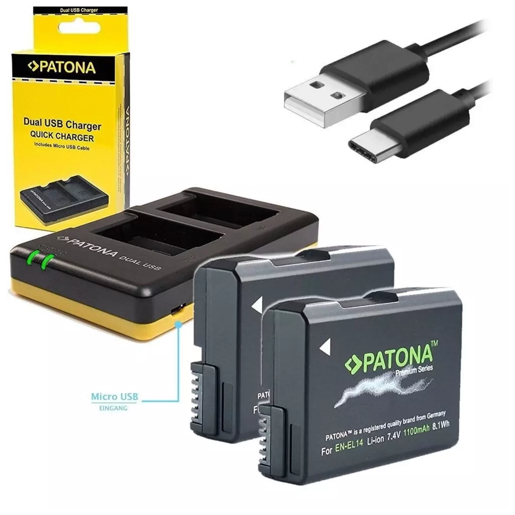 Obrázek produktu PATONA nabíječka Foto Dual Quick Nikon EN-EL14 + 2x baterie 1100mAh USB