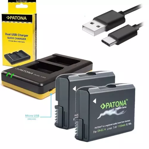 obrázek produktu PATONA nabíječka Foto Dual Quick Nikon EN-EL14 + 2x baterie 1100mAh USB