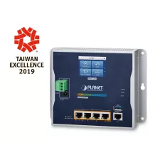 obrázek produktu PLANET IP30 Industrial Wall-mount router zapojený do sítě Gigabit Ethernet Modrá, Šedá