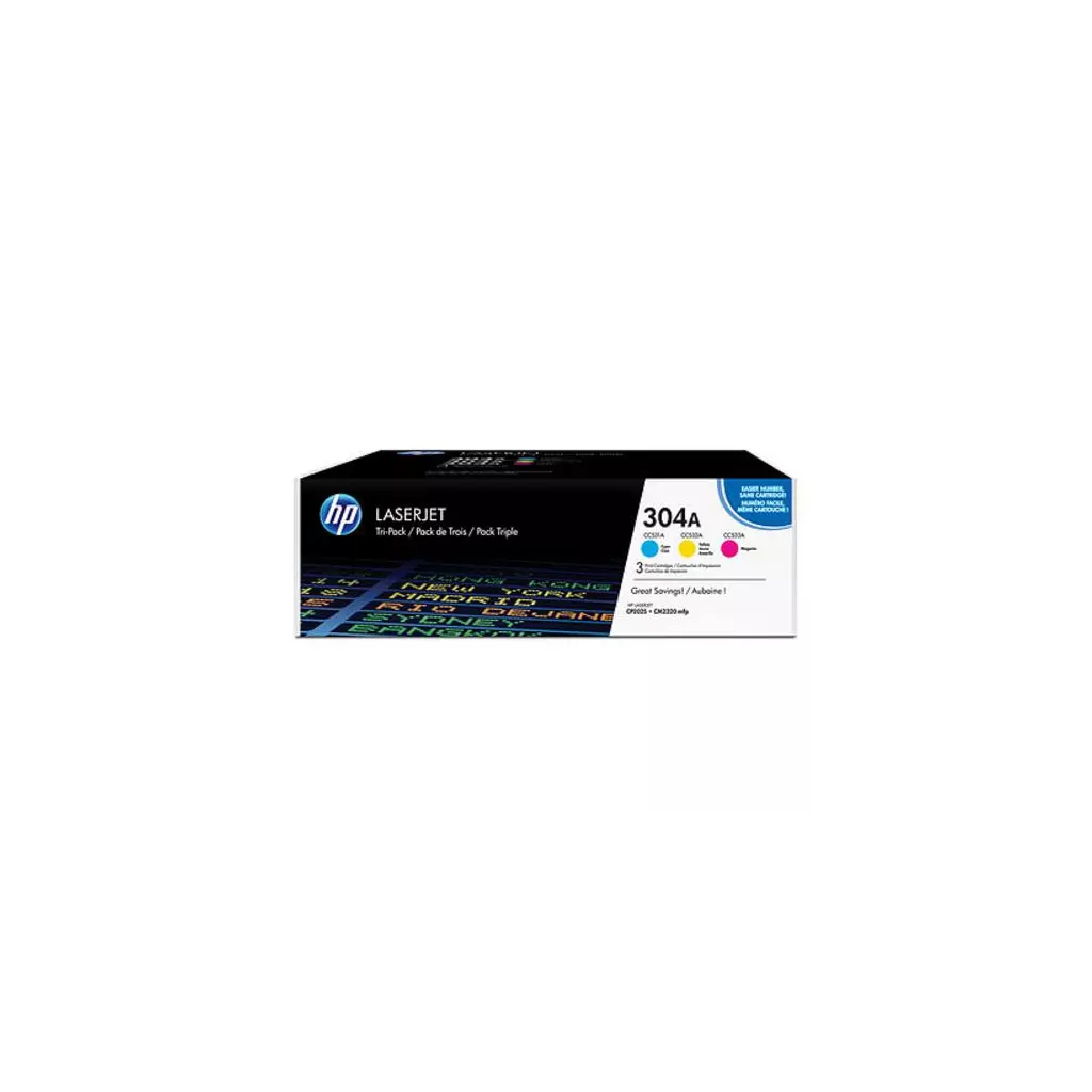 Obrázek produktu HP CF372AM originální sada tonerů (3pack toner) č. 304A CMY azurový+purpurový+žlutý 2800 stran (CC531A+CC532A+CC533A, pro CLJ CP2025, CM2320)