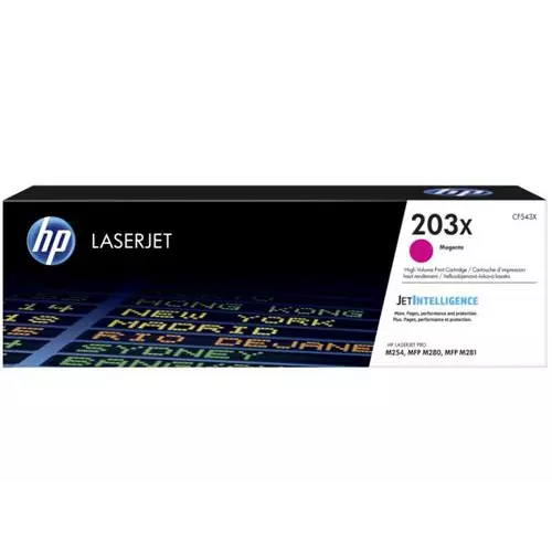 obrázek produktu HP CF543X originální toner purpurový č.203X velký cca 2500str. (pro CLJ PRO M280, M281, M254, magenta)
