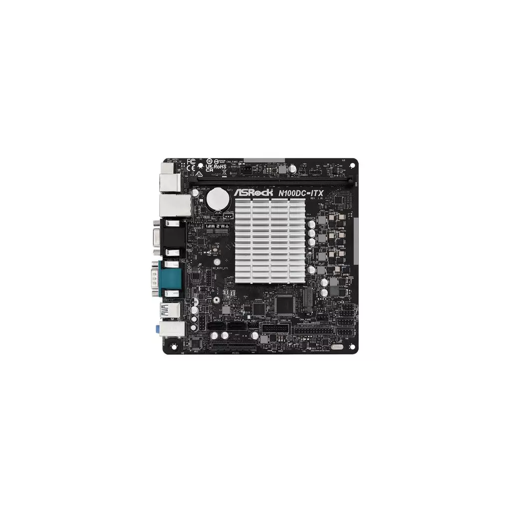 Obrázek produktu ASROCK N100DC-ITX s integrovaným intel CPU quad-core N100 (1x DDR4, VGA +HDMI, PCI-E, 2xSATA3, M.2 , 7.1, GLAN, miniITX)