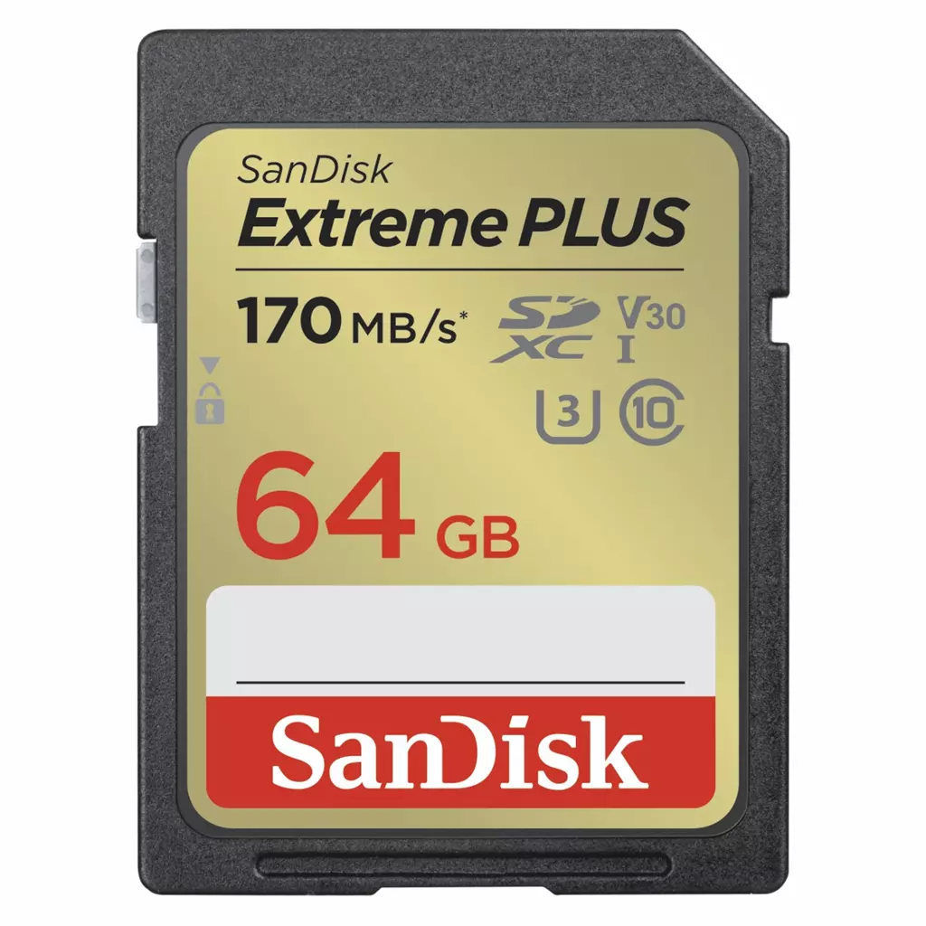 Obrázek produktu SanDisk Extreme PLUS 64GB SDXC Memory Card 170MB/s and 80MB/s, UHS-I, Class 10, U3, V30