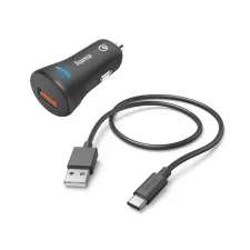obrázek produktu Hama set: rychlá USB nabíječka do vozidla QC 3.0 19,5 W + kabel USB A-C 1,5 m