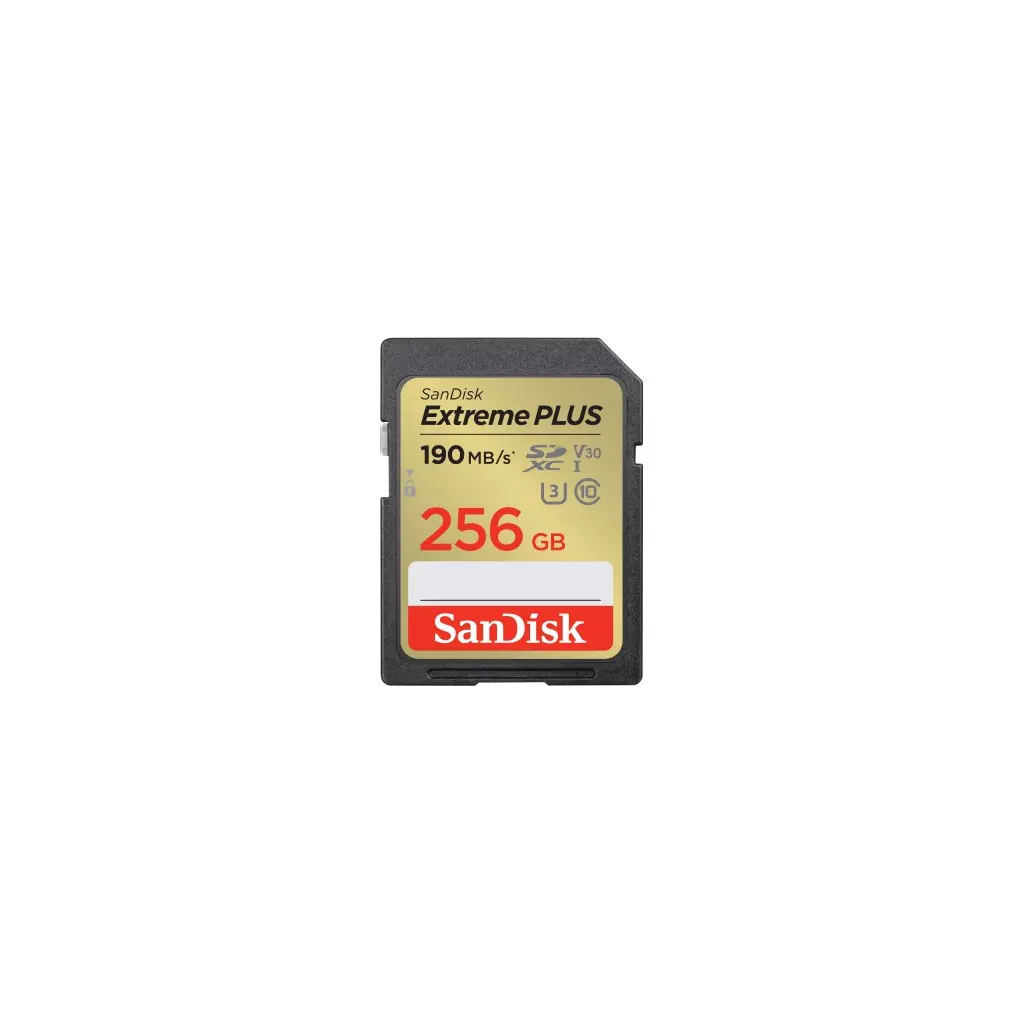 Obrázek produktu SanDisk Extreme PLUS 256 GB SDXC Memory Card 190 MB/s and 130 MB/s, UHS-I, Class 10, U3, V30