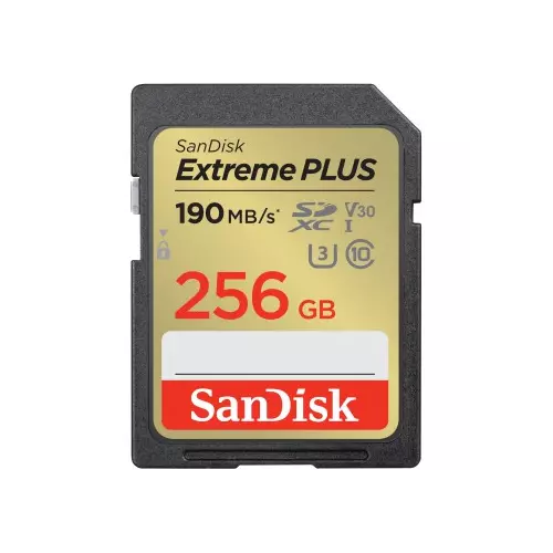 obrázek produktu SanDisk Extreme PLUS 256 GB SDXC Memory Card 190 MB/s and 130 MB/s, UHS-I, Class 10, U3, V30