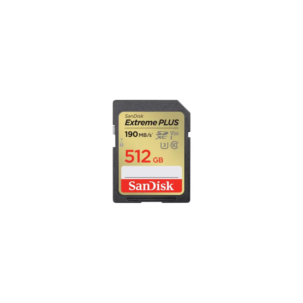Obrázek produktu SanDisk Extreme PLUS 512 GB SDXC Memory Card 190 MB/s and 130 MB/s, UHS-I, Class 10, U3, V30