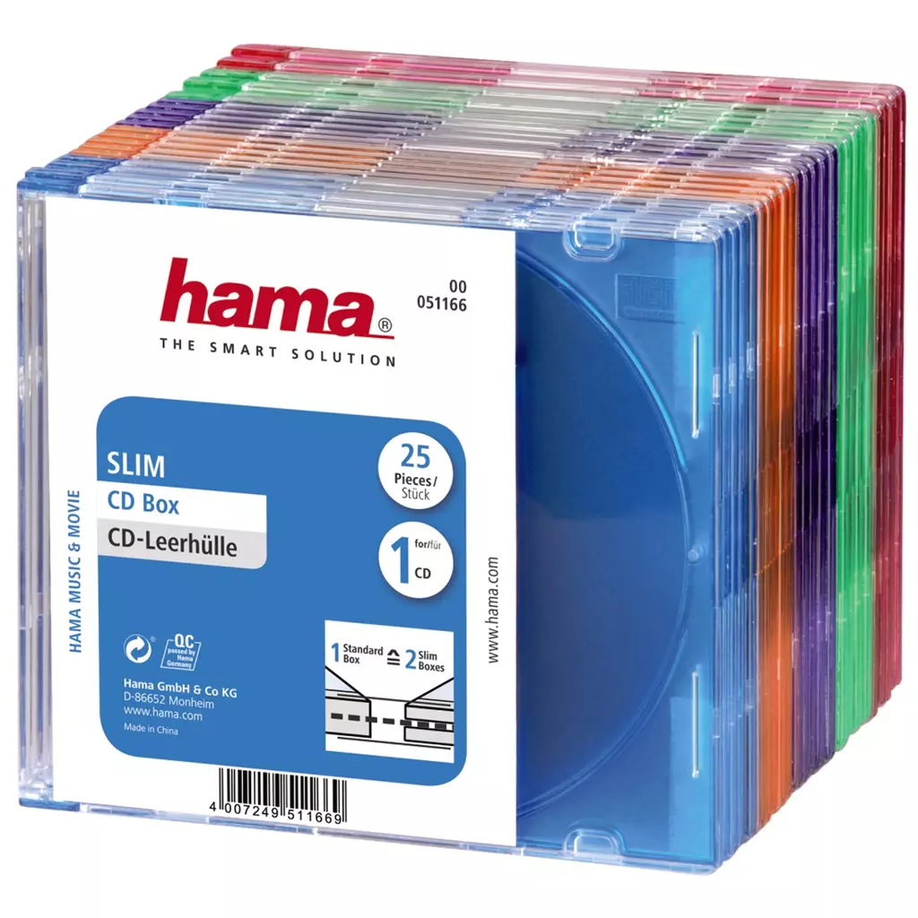 Obrázek produktu Hama CD Slim Box, obal na 1 cd/dvd, mix barev, balení 25 ks (cena za balení)