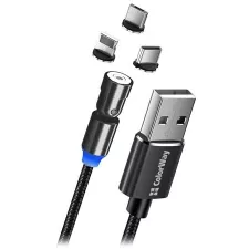 obrázek produktu Colorway Nabíjecí Kabel 3v1 Lightning+MicroUSB+USB-C/ Magnetic/ 2.4A/ Nylon/ Magnetic Rotation 540°/ 1m