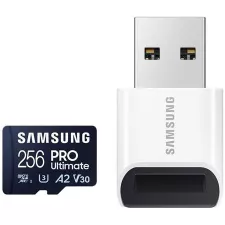 obrázek produktu Samsung paměťová karta 256GB PRO Ultimate CL10 Micro SDXC Grade 3 (č/z: až 200/130MBs) + USB Adaptér
