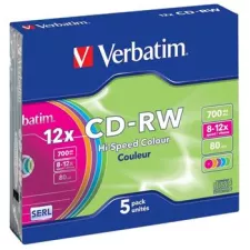 obrázek produktu VERBATIM CD-RW SERL 700MB, 12x, colour, slim case 5 ks