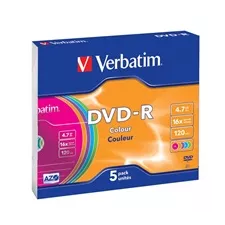 obrázek produktu VERBATIM DVD-R AZO 4,7GB, 16x, colour, slim case 5 ks