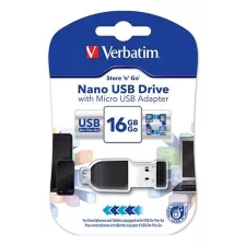 obrázek produktu VERBATIM Store \'n\' Stay NANO 16GB USB 2.0 + OTG adapter černá