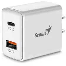 obrázek produktu Genius PD-20AC, Napájecí adaptér, síťová nabíječka, 1× USB, 1× USB-C, 3A, Quick Charge 3.0, PD 3.0, 20W,100–240V, Bílá