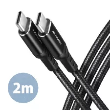 obrázek produktu AXAGON BUCM-CM20AB, HQ kabel USB-C <-> USB-C, 2m, USB 2.0, PD 60W 3A, ALU, oplet, černý