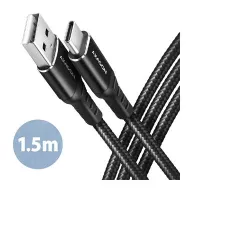 obrázek produktu AXAGON BUCM-AM15AB, HQ kabel USB-C <-> USB-A, 1.5m, USB 2.0, 3A, ALU, oplet, černý
