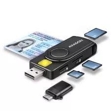 obrázek produktu AXAGON CRE-SMP2A, USB-A PocketReader 4-slot čtečka Smart card (eObčanka) + SD/microSD/SIM