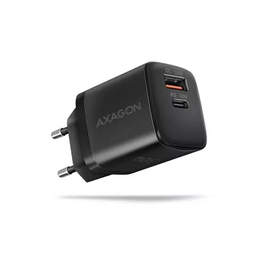 obrázek produktu AXAGON ACU-PQ30 Sil nabíječka do sítě 30W, 2x port (USB-A + USB-C), PD3.0/PPS/QC4+/AFC/Apple, černá