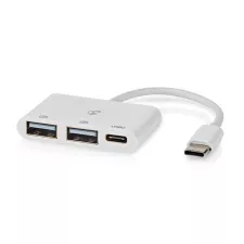 obrázek produktu NEDIS USB hub/ 1x zástrčka USB-C/ 1x zásuvka USB-C/ 2x zásuvka USB-A/ 3 porty/napájení z USB/ bílý/ blistr