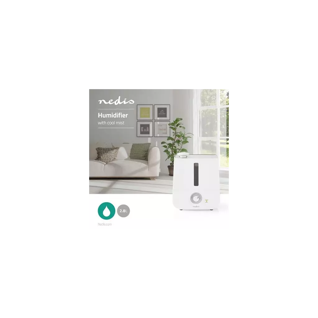 Obrázek produktu Nedis HUMI110CWT - Zvlhčovač Vzduchu | 30 W | S chladnou mlhou | 2.8 l | Vhodné pro prostor až do: 25 m? | Bílá / Šedá