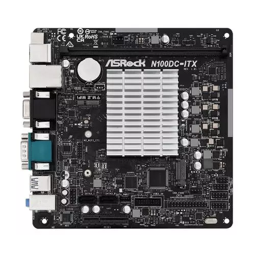 obrázek produktu ASRock N100DC-ITX s integrovaným intel CPU quad-core N100 (1x DDR4, VGA +HDMI, PCI-E, 2xSATA3, M.2 , 7.1, GLAN, miniITX)
