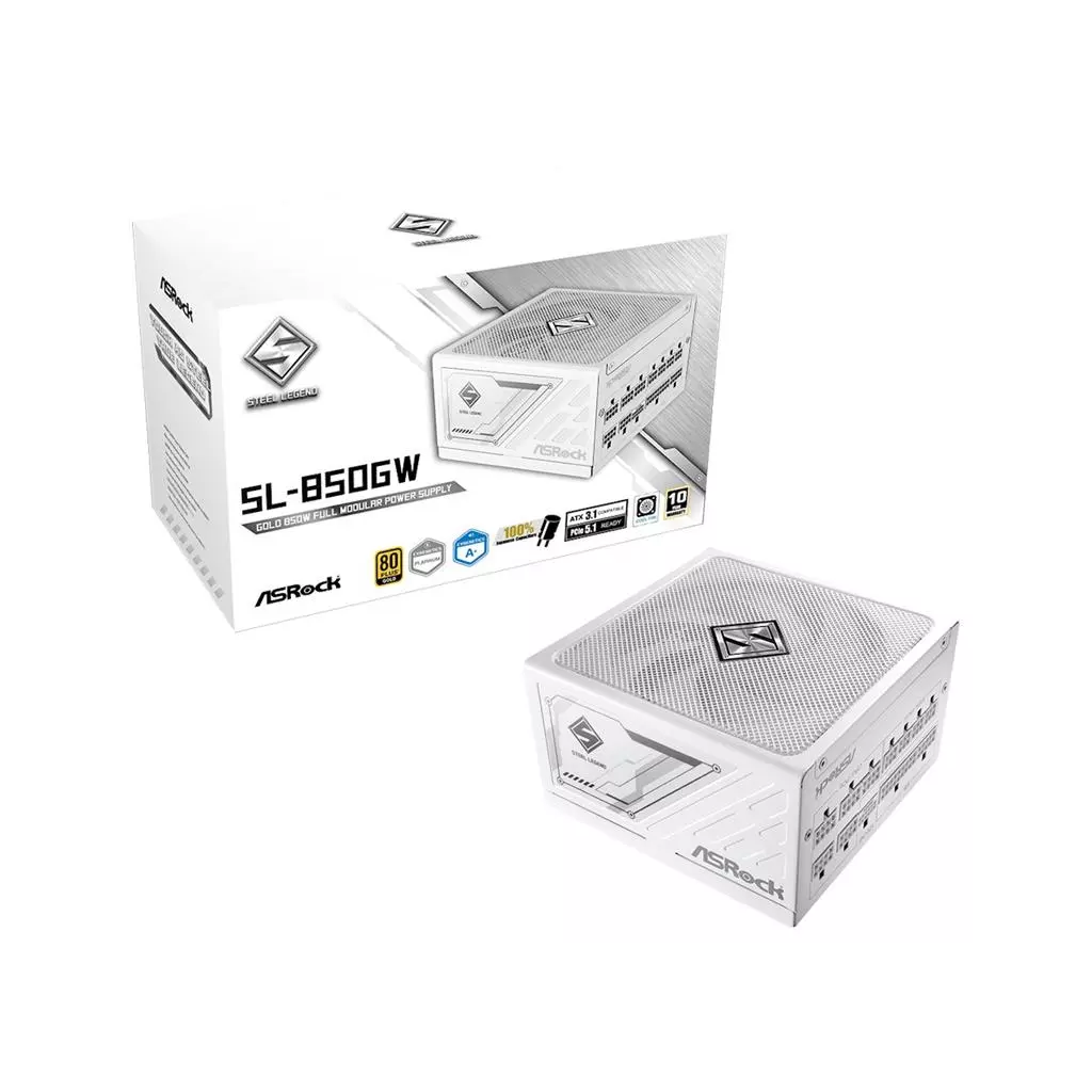 Obrázek produktu ASRock SL-850GW 850W 80PLUS Gold ATX3.1 modulární 135mm fan bílý akt.