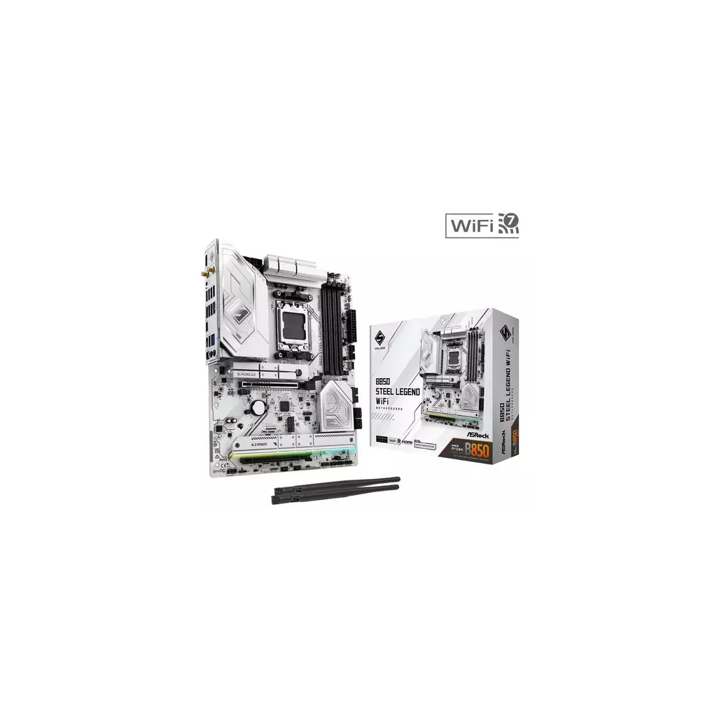 Obrázek produktu ASRock B850 STEEL LEGEND WIFI (AM5, amd B850, 4xDDR5, PCIE 5.0, HDMI, 4xSATA3 +4xM.2, USB3.2 G2x2, GLAN 2,5G, ATX)