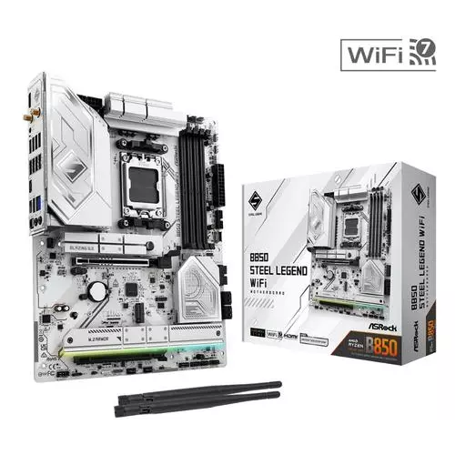 obrázek produktu ASRock B850 STEEL LEGEND WIFI (AM5, amd B850, 4xDDR5, PCIE 5.0, HDMI, 4xSATA3 +4xM.2, USB3.2 G2x2, GLAN 2,5G, ATX)