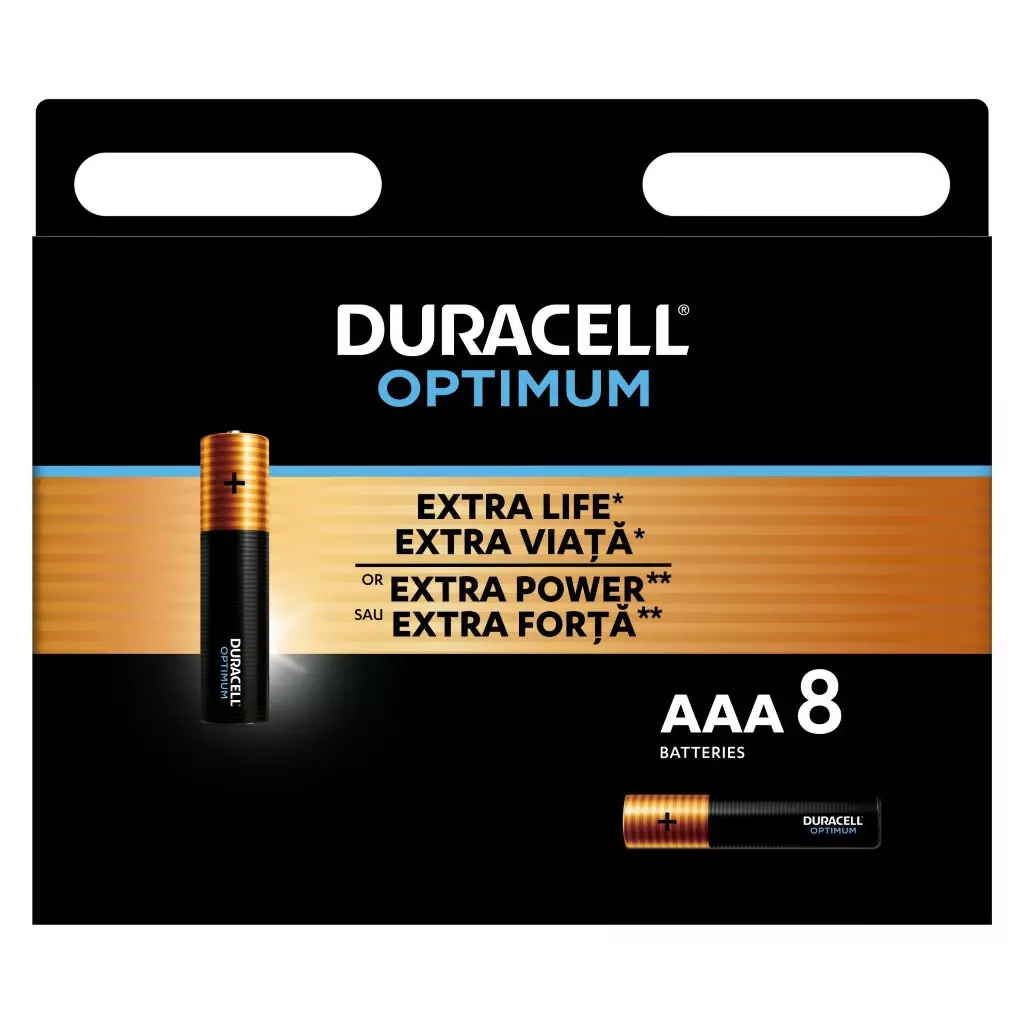 Obrázek produktu Baterie Duracell Optimum, AAA (LR03), blistr, 8-pack, 42393