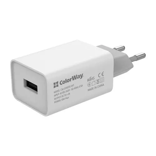 obrázek produktu COLORWAY 1x USB/ síťová nabíječka/ 10W/ 100V-240V/ Bílá