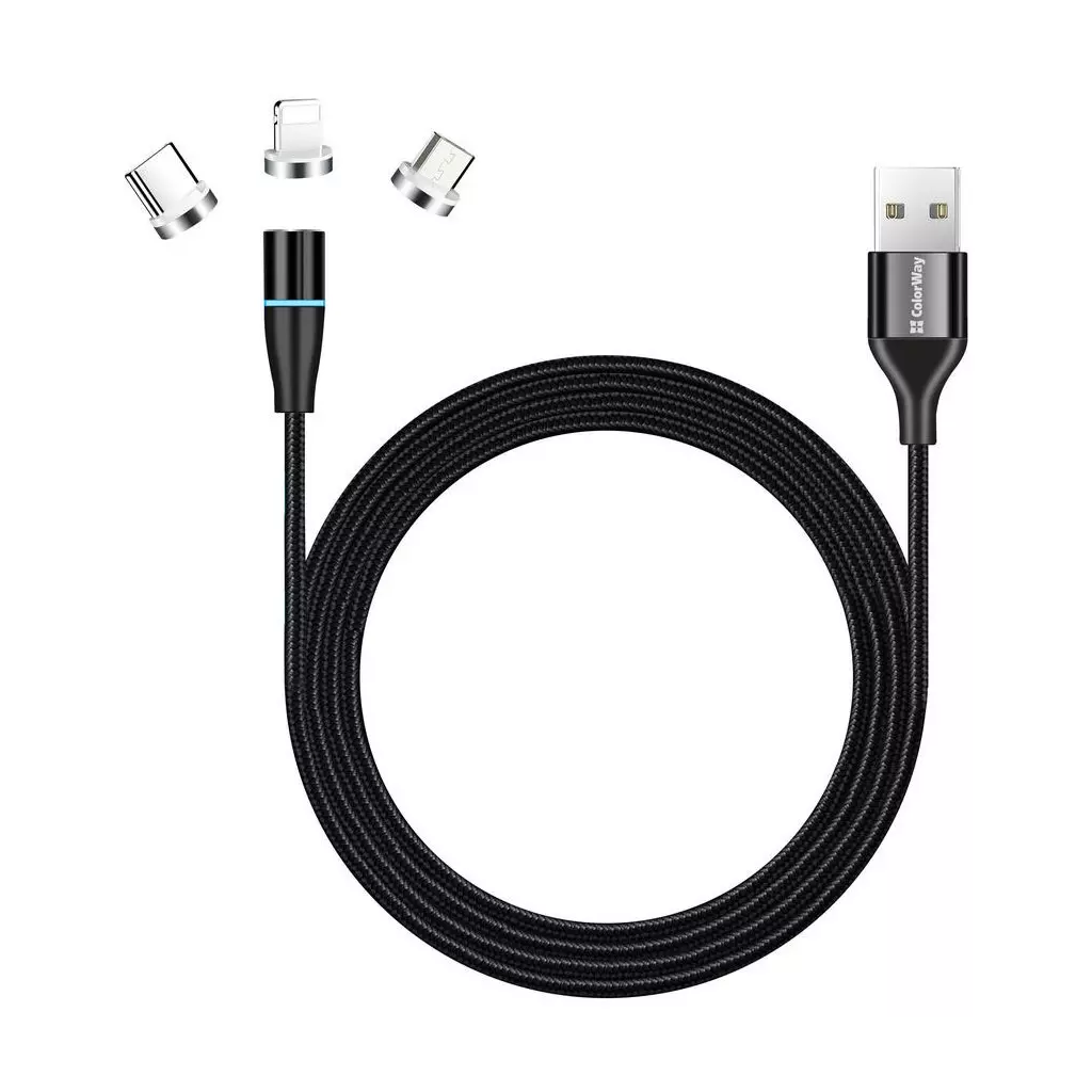 Obrázek produktu Colorway Nabíjecí Kabel 3v1 Lightning+MicroUSB+USB-C/ Magnetic/ 2.4A/ Nylon/ Quick Charge 3.0/ 1m