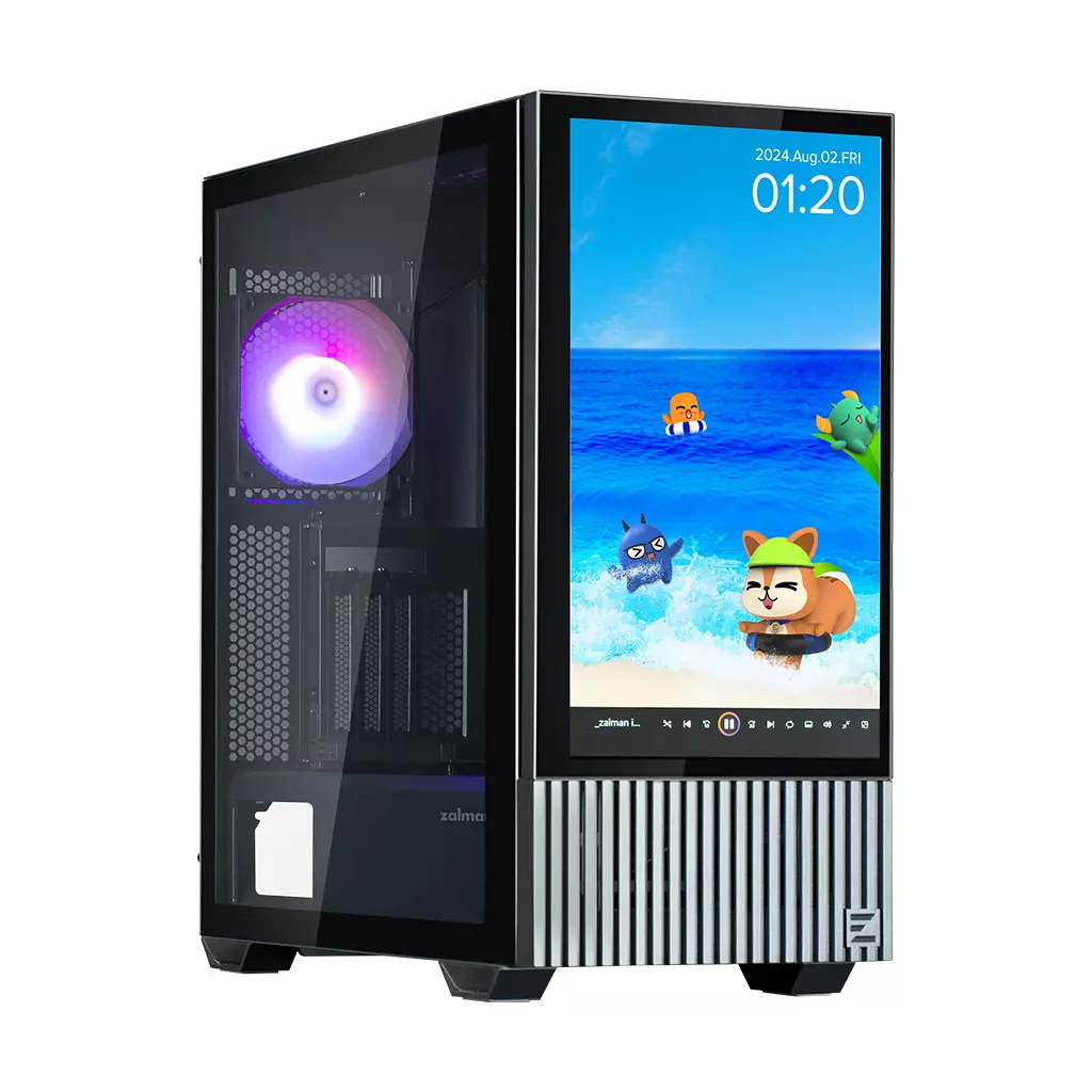 Obrázek produktu Zalman skříň Z10 DS Middle Tower 3x120mm fan 2x USB 3.0 USB-C odnímatelný 15.6 displej tvrzené sklo černá