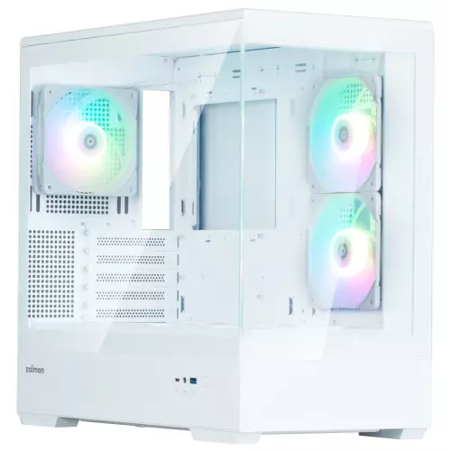 obrázek produktu Zalman skříň P30 White V2 miniT 3x120mm fan ARGB USB 3.0 USB-C temperované sklo bílá