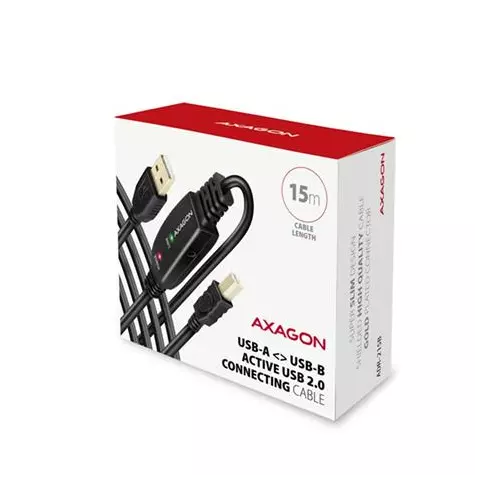 obrázek produktu Axagon ADR-215B, USB 2.0 A-M -> B-M aktivní propojovací / repeater kabel, 15m