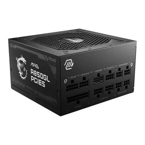 obrázek produktu MSI zdroj MAG A850GL PCIE5 850W ATX3.0 akt. PFC 7 let celk. záruka 120mm fan modulární kabeláž 80PLUS Gold