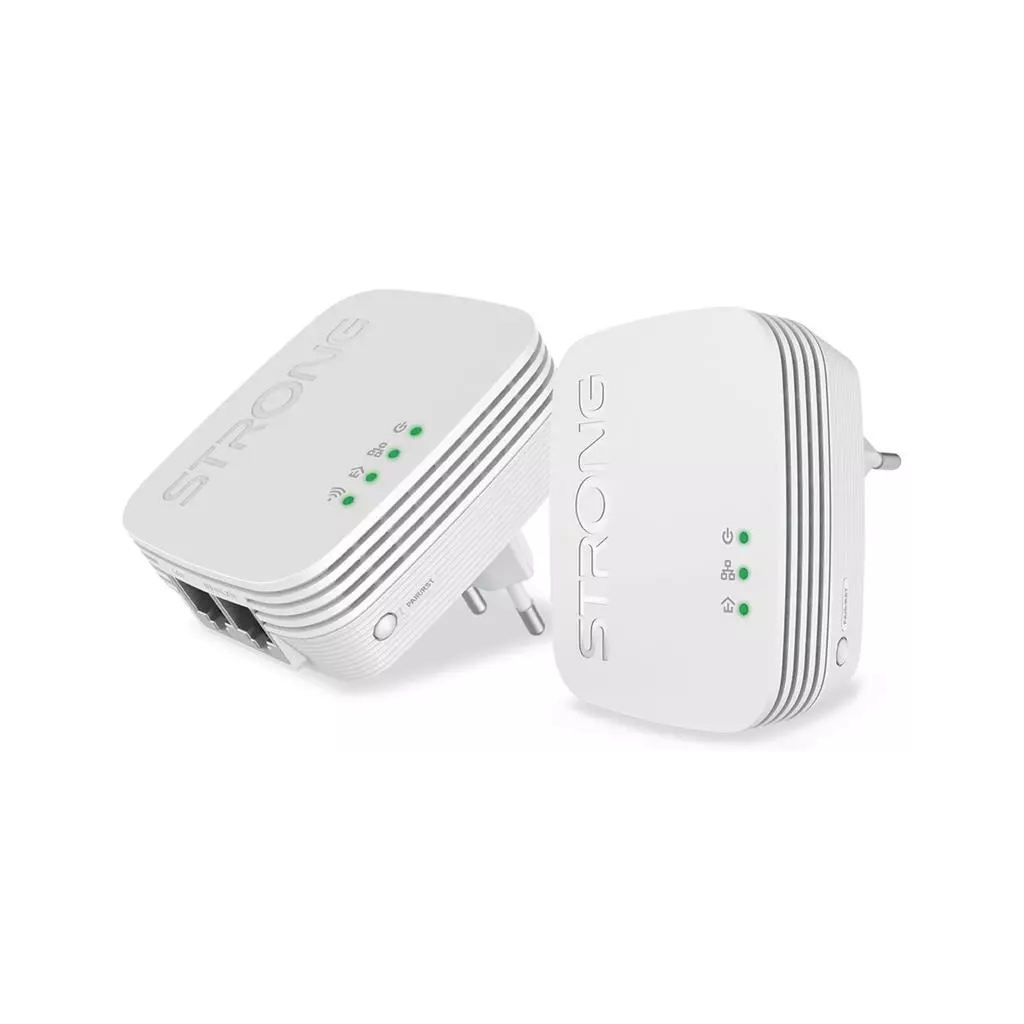 Obrázek produktu STRONG sada 2 adaptérů Powerline WF 600 DUO MINI/ Powerline 600 Mbit/s/ Wi-Fi 300 Mbit/s/ 2x LAN/ bílý