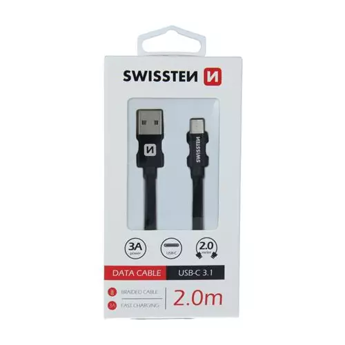obrázek produktu Swissten USB/USB-C 2m, textilní, černý