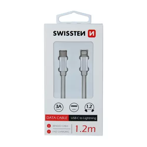 obrázek produktu Swissten datový kabel textile USB-C / Lightning 1,2 M, stříbrný