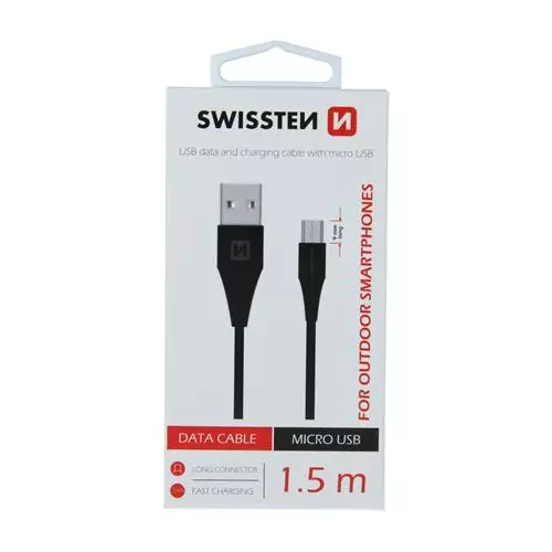 obrázek produktu Swissten datový kabel USB / Micro USB 1,5 M, černý (9Mm)
